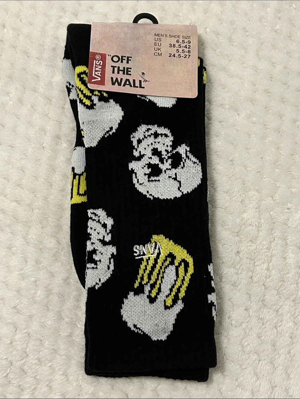 VANS “Off The Wall” Men’s Black Graphic Crew Socks - 1 Pair Medium (6.5-9)